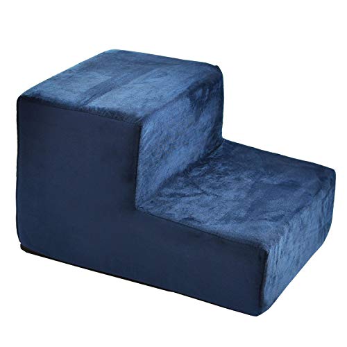 BOUTIQUE ZOO Hundetreppe 30 cm hoch | Katzentreppe Haustiertreppe | 2 Stufen | Hunde Katzen Haustier | für Bett und Auto | Trepp für kleine Hund | Samtstoff | Farbe: Velvet: Dunkelblau von BOUTIQUE ZOO