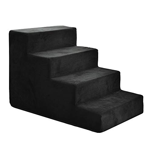 BOUTIQUE ZOO Hundetreppe 40 cm hoch | Katzentreppe Haustiertreppe | 4 Stufen | Hunde Katzen Haustier | für Bett und Auto | Trepp für kleine Hund | Samtstoff | Farbe: Velvet: Schwarz von BOUTIQUE ZOO