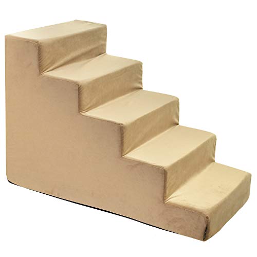Hundetreppe 50 cm hoch | Katzentreppe Haustiertreppe | 5 Stufen | Hunde Katzen Haustier | für Bett und Auto | Trepp für kleine Hund | Samtstoff | Farbe: Velvet: Beige Hundetreppe 50 cm hoch | Katzentreppe Haustiertreppe | 5 Stufen | Hunde Katzen Haustier | für Bett und Auto | Trepp für kleine Hund | Samtstoff | Farbe: Velvet: Beige von BOUTIQUE ZOO