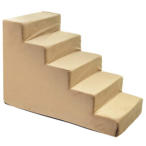 Hundetreppe 50 cm hoch | Katzentreppe Haustiertreppe | 5 Stufen | Hunde Katzen Haustier | für Bett und Auto | Trepp für kleine Hund | Samtstoff | Farbe: Velvet: Beige von BOUTIQUE ZOO