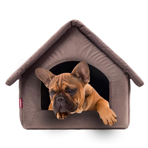 Elegant Hundehöhle, Hundehütte | Größe L: 34 x 44 x 38 cm | Farbe: Braun Velvet | Hundehaus für mittlere Hunde | Katzenhaus, Katzenhöhle von BOUTIQUE ZOO