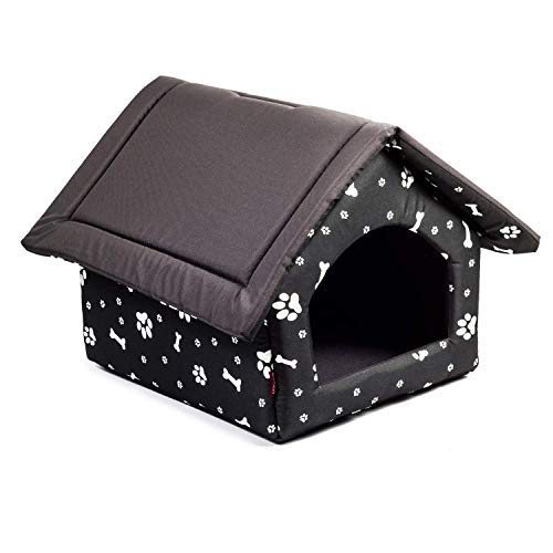 Elegant Hundehöhle, Hundehütte | Größe L: 34 x 44 x 38 cm | Farbe: Schwarz mit Muster | Hundehaus für mittlere Hunde | Katzenhaus, Katzenhöhle von BOUTIQUE ZOO
