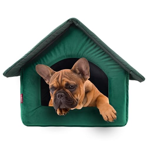 Elegant Hundehöhle, Hundehütte | Größe L: 34 x 44 x 38 cm | Farbe:Grün Velvet | Hundehaus für mittlere Hunde | Katzenhaus, Katzenhöhle von BOUTIQUE ZOO