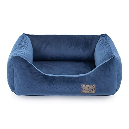 BOUTIQUE ZOO Exclusive Hundebett | Hundeliege, Hundekörbchen mit Kissen | Hundesofa für kleine, mittlere und große Hunde (L: 87 x 76 cm, Velvet Dunkelblau) von BOUTIQUE ZOO