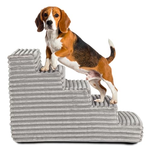 Hundetreppe 50 cm hoch | Katzentreppe Haustiertreppe | 5 Stufen | Hunde Katzen Haustier | für Bett und Auto | Trepp für kleine Hund | Plüschbezug | Farbe: Hellgrau Hundetreppe 50 cm hoch | Katzentreppe Haustiertreppe | 5 Stufen | Hunde Katzen Haustier | für Bett und Auto | Trepp für kleine Hund | Plüschbezug | Farbe: Hellgrau von BOUTIQUE ZOO