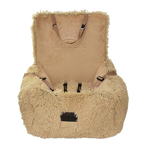 Luxuriös Hunde Auto Sitz | Autositz für Hunde, Rückbank, Vordersitz | Universal Waschbar Hundeautositz für Hunde und Katzen | Farbe: Beige | Flauschig Plüsch | Große: 55 x 55 cm von BOUTIQUE ZOO
