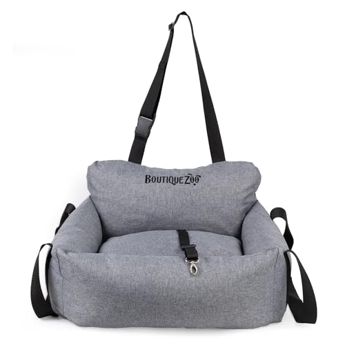 Luxuriös Hunde Auto Sitz | Autositz für Hunde, Rückbank, Vordersitz | Universal Waschbar Hundeautositz für Hunde und Katzen | Polyester | Große: 55 x 65 cm | Farbe: Grau von BOUTIQUE ZOO