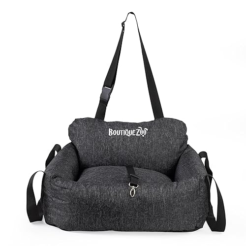 Luxuriös Auto Sitz für Hunde | Autositz für Rückbank, Vordersitz | Universal Waschbar für Hunde und Katzen | Polyester | Größe: 55 x 65 cm | Farbe: Schwarz von BOUTIQUE ZOO