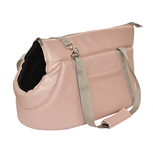 Transporttasche für Hunde und Katzen | Schultertasche für Haustiere mit Gummiband mit Karabiner | bis 10 kg | Material: Kunstleder | Größe: M | Farbe: Rosa von BOUTIQUE ZOO