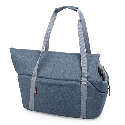 Transporttasche für Hunde und Katzen | Schultertasche für Haustiere mit Gummiband mit Karabiner | bis 10 kg | Material: Polyester | Größe: M | Farbe: Denim-Imitat von BOUTIQUE ZOO