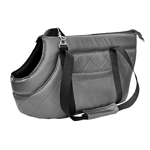Transporttasche für Hunde und Katzen | Schultertasche für Haustiere mit Gummiband mit Karabiner | bis 12 kg | Material: Kunstleder | Größe: L | Farbe: Grau Metallic Transporttasche für Hunde und Katzen | Schultertasche für Haustiere mit Gummiband mit Karabiner | bis 12 kg | Material: Kunstleder | Größe: L | Farbe: Grau Metallic von BOUTIQUE ZOO