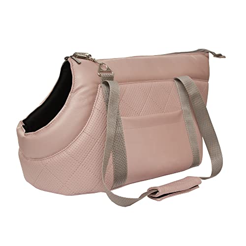 Transporttasche für Hunde und Katzen | Schultertasche für Haustiere mit Gummiband mit Karabiner | bis 12 kg | Material: Kunstleder | Größe: L | Farbe: Rosa von BOUTIQUE ZOO