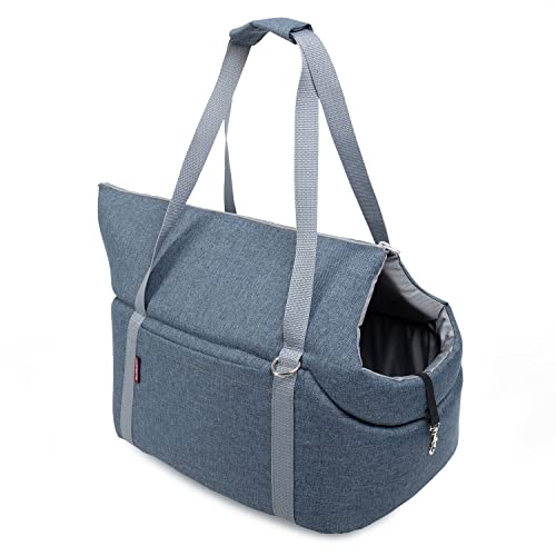 Transporttasche für Hunde und Katzen | Schultertasche für Haustiere mit Gummiband mit Karabiner | bis 15 kg | Material: Polyester | Größe: L | Denim-Imitat von BOUTIQUE ZOO