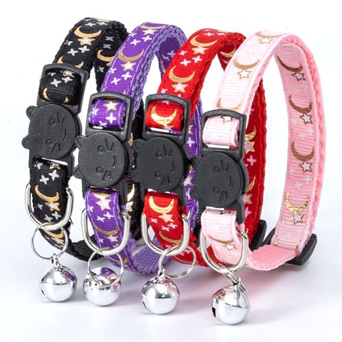 Katzenhalsband mit Mond & Sternen, Schnellverschluss für Sicherheit, inklusive Glocke für Klang, langlebig & stilvoll für Katzen & Kätzchen, bequeme Passform von BOW CALICO