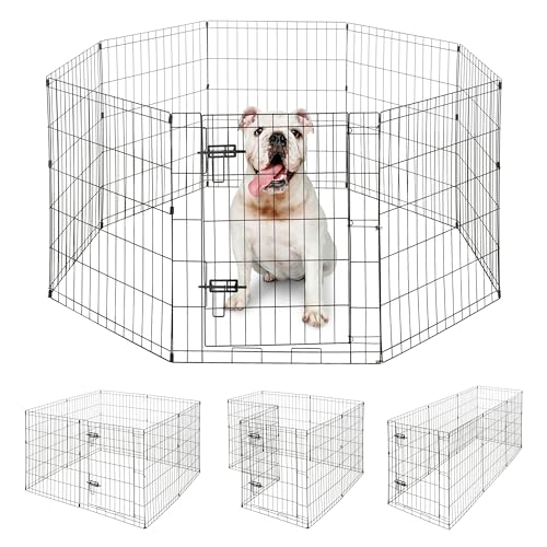BOWHAUS Faltbarer Laufstall für drinnen und draußen, mit Tor, erhältlich in 76,2 cm Höhe, Metall, tragbarer Zwinger, robuster Übungszaunkäfig, 8 Paneele für mittelgroße Hunde, Tiere von BOWHAUS