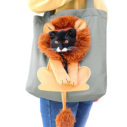 BOWTONG Cozy Comfort HaustierTragetasche, niedliches LöwenDesign, tragbar, atmungsaktiv, Tragetasche, kleine HundeHandtasche mit Sicherheitsreißverschlüssen für kleine Hunde und Katzen, von BOWTONG