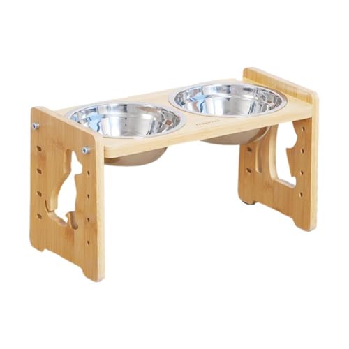 Erhöhte Hundenäpfe mit Ständer, höhenverstellbar, Holz, erhöhte Hundenäpfe Futterstation für kleine Hunde und Hunde von BOWTONG