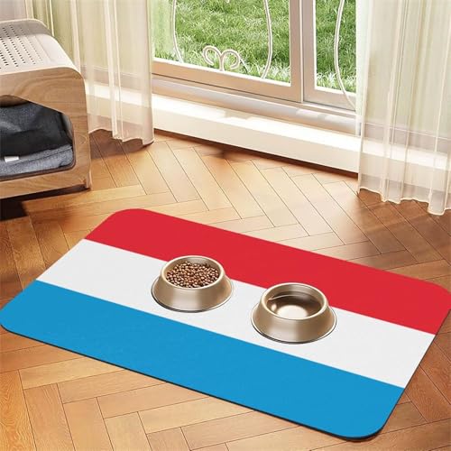 Flag of Luxembourg Haustier-Futtermatte für Hunde und Katzen, leicht zu reinigen und tragbar, schnell trocknende Wasserspendermatte für Hund und Katze (30 x 45 cm, Schwarz) von BOXILTD