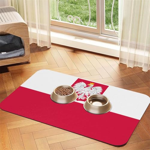 Flag of Poland Haustier-Futtermatte für Hunde und Katzen, leicht zu reinigen und tragbar, schnell trocknende Wasserspendermatte für Hund und Katze (30 x 45 cm, Schwarz) von BOXILTD