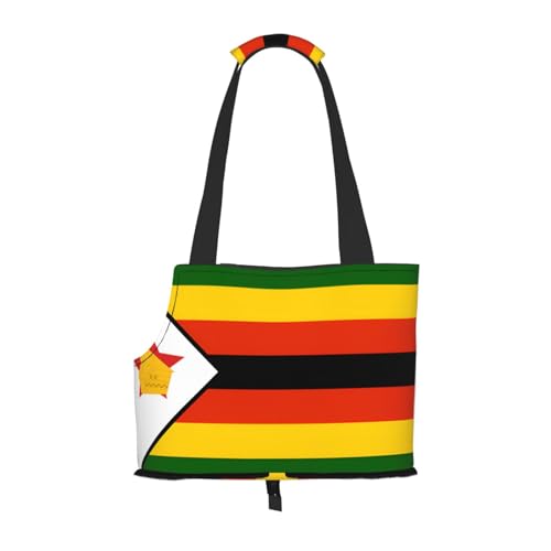 Flagge von Simbabwe Hundetragetasche, Tragetasche für Haustiere, geeignet für Welpen, kleine Katzen im Freien, Schwarz von BOXILTD
