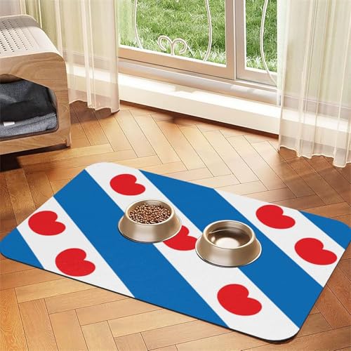 Frisische Flagge, Haustier-Futtermatte für Hunde und Katzen, leicht zu reinigen und tragbar, schnell trocknend, Wasserspendermatte für Hund und Katze (30 x 45 cm, Schwarz) von BOXILTD