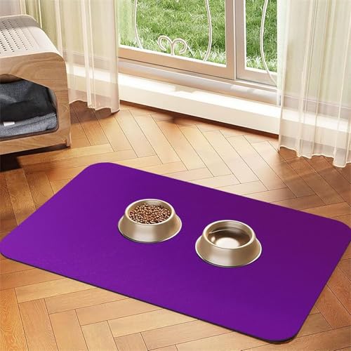 Futternapf-Matte für Hunde und Katzen, leicht zu reinigen, tragbar, schnell trocknend, Wasserspendermatte für Hund und Katze, Dunkelviolett (76 x 114 cm, Schwarz) von BOXILTD