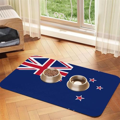 Futternapf-Matte für Hunde und Katzen, neuseeländische Flagge, leicht zu reinigen und tragbar, schnell trocknend, Wasserspendermatte für Hund und Katze (30 x 45 cm, Schwarz) von BOXILTD