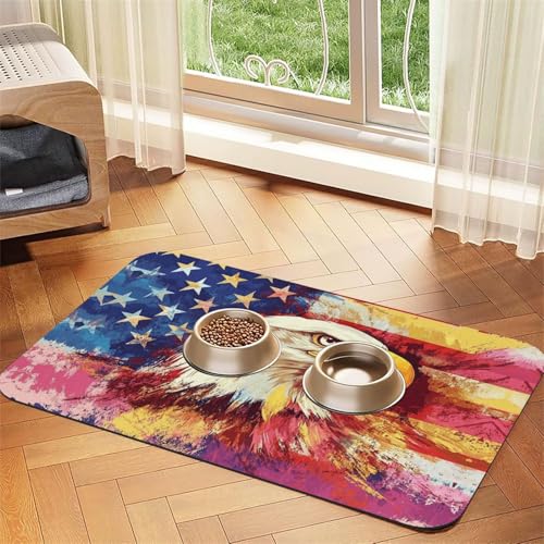 Handsome Eagle Haustier-Futtermatte für Hunde und Katzen, leicht zu reinigen und tragbar, schnell trocknend, Wasserspendermatte für Hund und Katze (30 x 45 cm, Schwarz) von BOXILTD