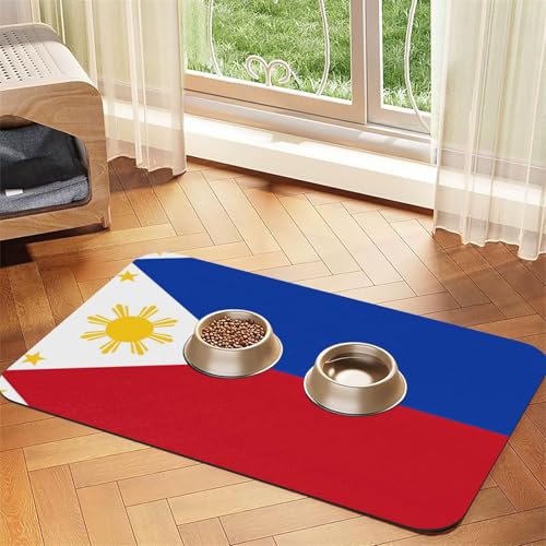 Haustier-Füttermatte mit philippinischer Flagge, leicht zu reinigen und tragbar, schnell trocknend, Wasserspendermatte für Hund und Katze (30 x 45 cm, Schwarz) von BOXILTD