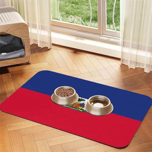 Haustier-Futtermatte für Hunde und Katzen, Haitianische Flagge, leicht zu reinigen und tragbar, schnell trocknend, Wasserspendermatte für Hund und Katze (30 x 45 cm, Schwarz) von BOXILTD