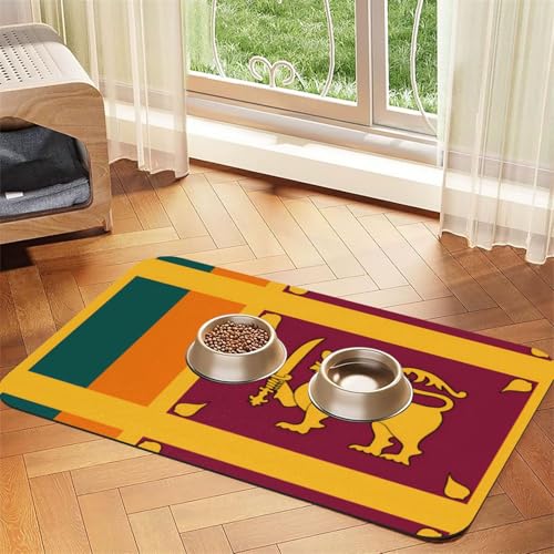 Haustier-Futtermatte für Hunde und Katzen, Sri Lanka-Flagge, leicht zu reinigen und tragbar, schnell trocknend, Wasserspendermatte für Hund und Katze (30 x 45 cm, Schwarz) von BOXILTD