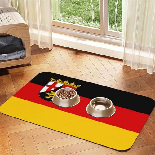 Haustier-Futtermatte mit Flagge des Staates Rheinland-Pfalz für Hunde und Katzen, leicht zu reinigen und tragbar, schnell trocknende Wasserspendermatte für Hund und Katze (30 x 45 cm, Schwarz) von BOXILTD