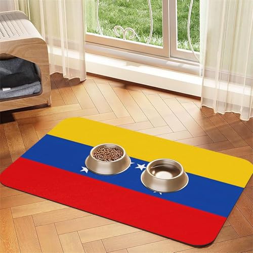Haustier-Futtermatte mit Flagge von Venezuela für Hunde und Katzen, leicht zu reinigen und tragbar, schnell trocknende Wasserspendermatte für Hund und Katze (30 x 45 cm, Schwarz) von BOXILTD