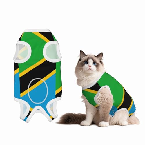 Haustier-Genesungsanzug für Hunde mit Tansania-Flagge, weiche Baumwolle, chirurgischer Genesungsanzug, um Lecken zu verhindern, Lecken von Welpen, Einteiler, Schwarz von BOXILTD