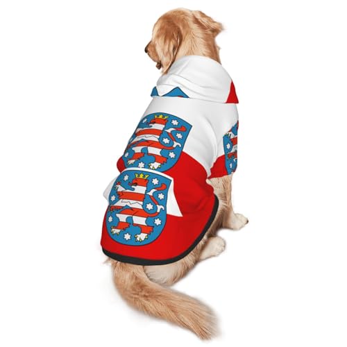 Hunde-Kapuzenpullover mit Thüringen-Flagge, für mittelgroße und große Hunde, stilvolles Haustier-Sweatshirt mit Tasche und Loch für die Leine Hunde-Kapuzenpullover mit Thüringen-Flagge, für mittelgroße und große Hunde, stilvolles Haustier-Sweatshirt mit Tasche und Loch für die Leine von BOXILTD