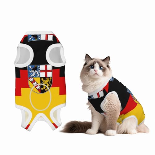 Saarland-Flaggen-Haustier-Genesungsanzug für Hunde, weiche Baumwolle, chirurgischer Genesungsanzug, um Lecken zu verhindern, Lecken, Welpeneinteiler, Schwarz von BOXILTD