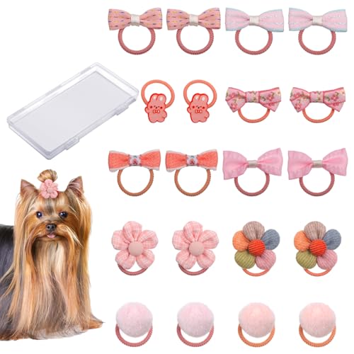 20 STK Haarschleifen für Hunde, Rosa Hundeschleifen für Kleine Hunde Elastische Süße Haarschleifen für Hunde Blumen Hasen Haarbänder für Hunde Welpenschleifen für Malteser Pudel Yorkies von BOXOB