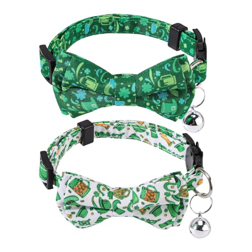 2stk Katzenhalsband zum St. Patrick’s Day, Verstellbar Feiertags-Katzenhalsbänder mit Fliege und Glöckchen Kleeblatt Hut Glücks-Haustierhalsband für Rüden Hündinnen Kätzchen Hunde 2stk Katzenhalsband zum St. Patrick’s Day, Verstellbar Feiertags-Katzenhalsbänder mit Fliege und Glöckchen Kleeblatt Hut Glücks-Haustierhalsband für Rüden Hündinnen Kätzchen Hunde von BOXOB