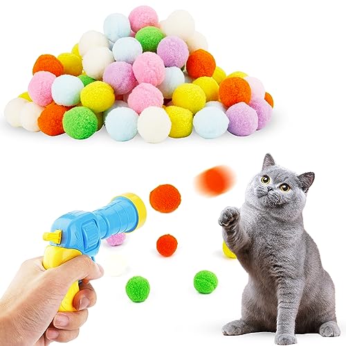 BOXOB 100 Stück Ballwerfer für Katze, Lustig Bunt Katzenspielzeug Plüschball Pom-Pom-Ballwerfer Interaktives Katzenspielzeug Plüsch-Ballwerfer für Kätzchen Spielspielzeug von BOXOB