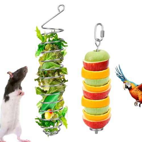 BOXOB 2stk Bereicherungsspielzeug Ratten, Vogelfutterhalter Edelstahl Aufhängen Langsamer Futterspender Obst Gemüse Käfigzubehör Futtersuch-Puzzle-Spielzeug für Mäuse Vögel Nagetiere(Silber) von BOXOB