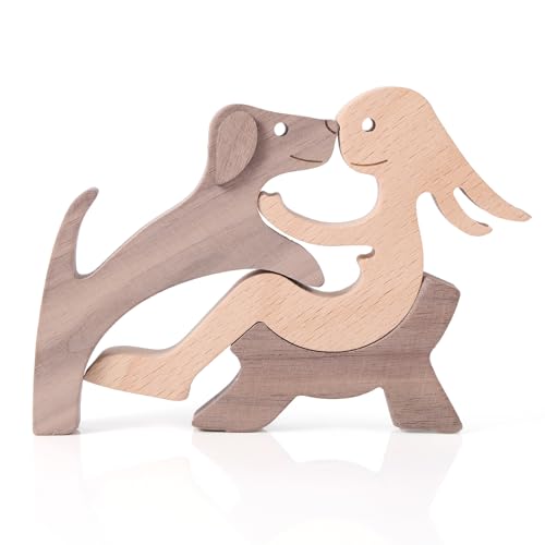 BOXOB 3 Stück Hund Holzfiguren, Erinnerungsgeschenke Holz Skulptur Haustier Statuen für Dekoration Verlust des Tieres von BOXOB
