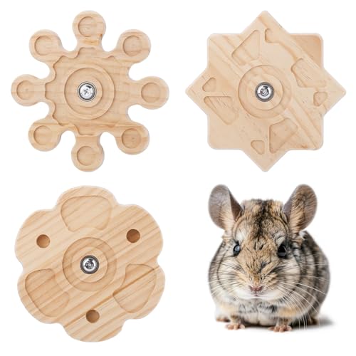 BOXOB 3stk Rotierendes Chinchilla Spielzeug, 3 Stile Holz Chinchilla Kauspielzeug für Zähne Hängendes Interaktives Haustierspielzeug Käfigzubehör für Hamster Zwerghamster Ratte Kaninchen von BOXOB