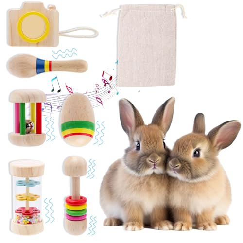 BOXOB 6 Stück Kaninchenspielzeug, Holzspielzeug Hasen Bunt Beißfest Beschäftigungsspielzeug Kauen und Leckerli für Meerschweinchen Hamster Chinchillas Kleintiere Spiele, Zähneknirschen Drinnen von BOXOB