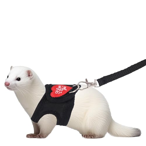 BOXOB Frettchengeschirr mit Leine, Verstellbare Leine mit Leopardenmuster Weiches Geschirr für Kleintiere Einschließlich Frettchen Meerschweinchen Kaninchen Hamster und Kätzchen (Schwarz) von BOXOB