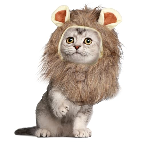 BOXOB Löwenmähnenperücke für Katzen, Löwenmähnenhut Weiche Tierperückenhüte Waschbares Kostüm für Halloween Weihnachten Ostern Geburtstage Festivals Cosplay Partyaktivitäten (Größe S, Gelb) von BOXOB
