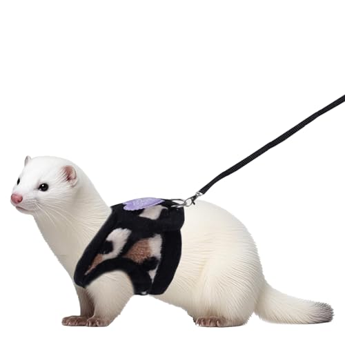 Geschirr und Leinen Set, Leopardenmuster Leine und Geschirr für Frettchen Weich Frettchen Kleidungs Set für Kleine Tiere Kaninchen Frettchen Meerschweinchen Hamster Welpen Kätzchen von BOXOB