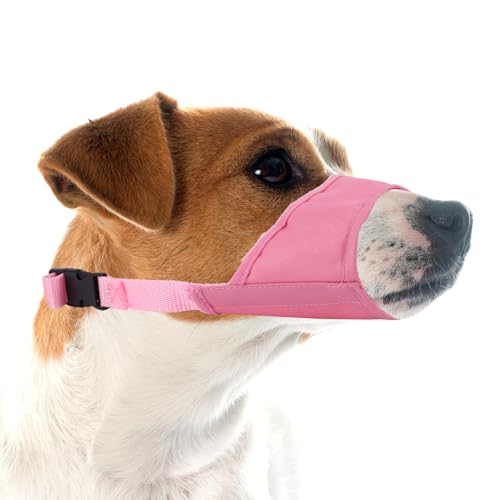 Maulkorb für Kleine Hunde, Bequemer Verstellbarer Anti-Beiß-Maulkorb Welpen-Mundschutz für Chihuahua Pudel Fellpflege Tierarztbesuche Verhindert Beißen Kauen und Bellen (Pink) von BOXOB