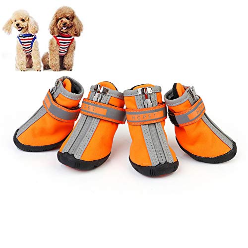 BOduShang Hundeschuhe rutschfest Hunde Schneeschuhe Sanft Schneeschuhe FüR Hunde Tragbar Hunde Schuhe Schnee for Drinnen Draussen Spaziergang Mit Dem Hund Reise orange,l/4 von BOduShang