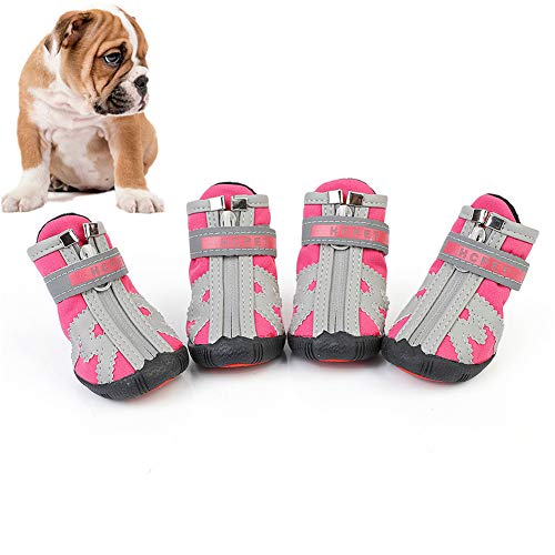 BOduShang Hundeschuhe rutschfest Hunde Schneeschuhe Sanft Schneeschuhe FüR Hunde Tragbar Hunde Schuhe Schnee for Drinnen Draussen Spaziergang Mit Dem Hund Reise pink,m/3 von BOduShang