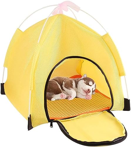 Hundebett mit Vordach für draußen Hundehütte Hundeschatten Hundezwinger für draußen Wasserdichtes Hundezelt Hundesonnenschutz Hundebett mit Sonnenschutz Faltbares,S-38 * 38 * 40cm,Yellow von BPILOT